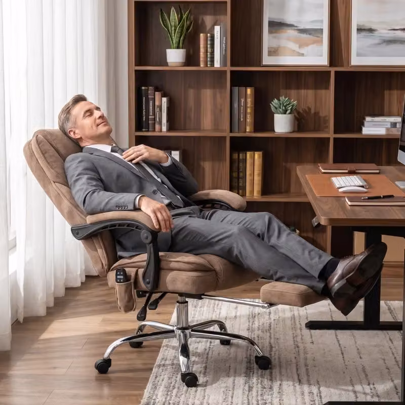 Sedia da ufficio ergonomica girevole WISHDOR con poggiatesta e braccioli, marrone – 2