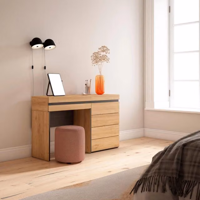 Tavolo da toeletta, 127x35x75cm, Con cassetto, Cassettiera, colore Rovere RF3476