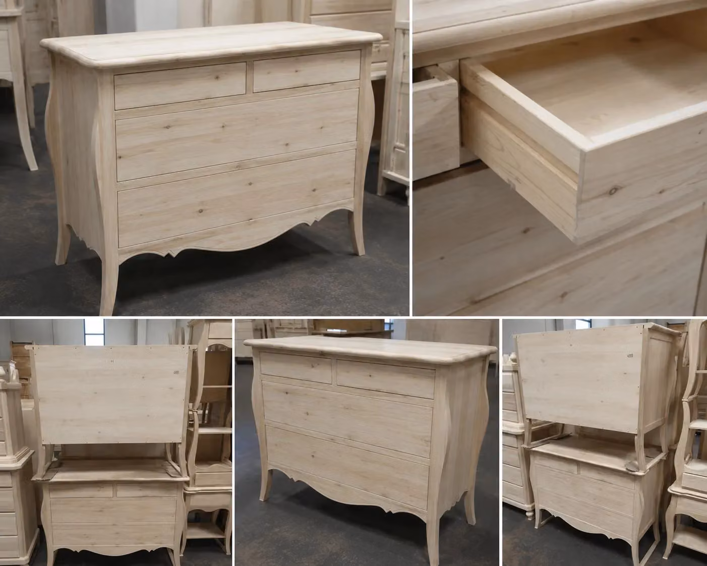 Cassettiera bombata con 4 cassetti in legno grezzo Mobili 2G L/P/H: 116 x 54 x 91 cm – 2