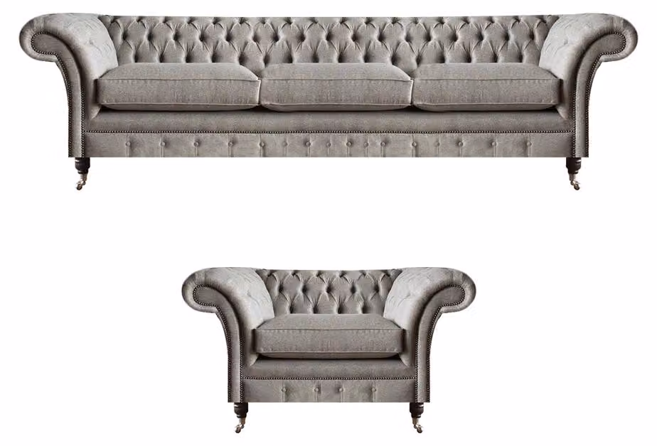 Graue Chesterfield Textilsofas Edler Wohnzimmer 3-Sitzer Polstersessel