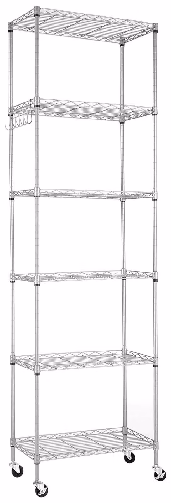 Scaffale in metallo con ruote - 6 ripiani - 54 x 29 x 175 cm - Argento - Per cucina e bagno