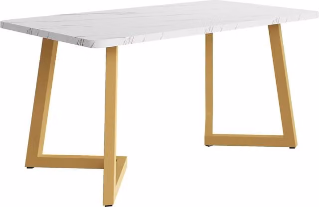 Tavolo da Cucina Moderno Aosom Italy con Effetto Marmo Bianco e Oro, L: 117 cm, P: 68 cm, H: 75 cm