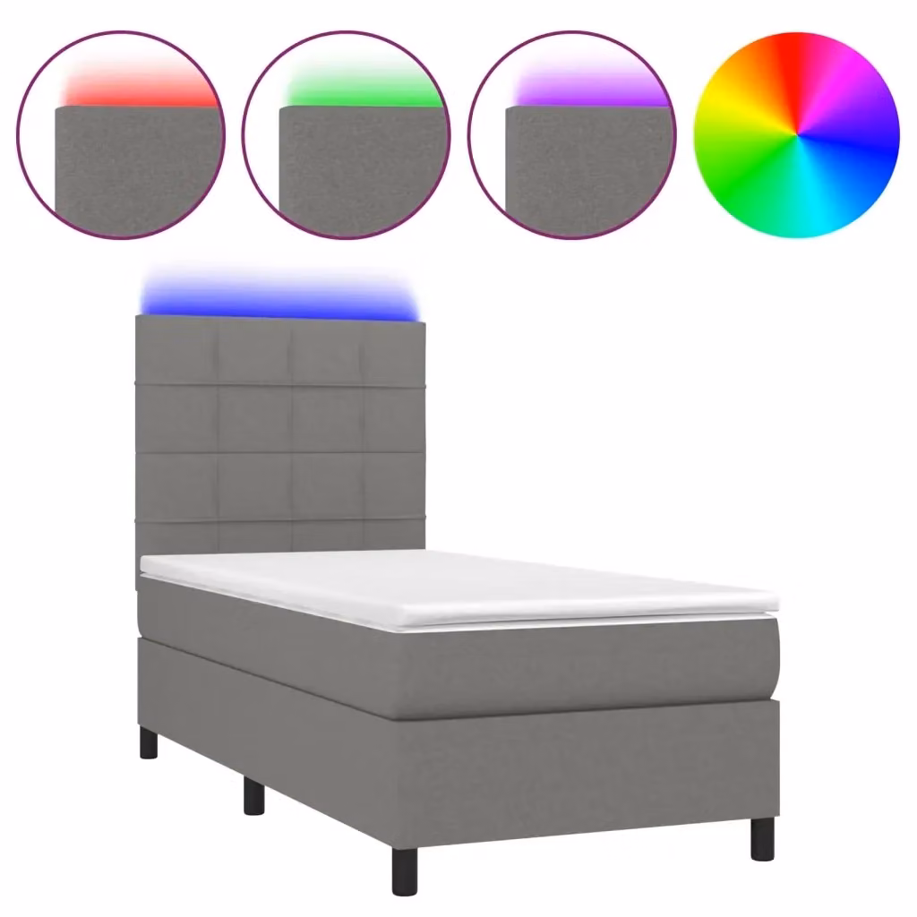 Letto Ibrido vidaXL con Materasso, Illuminazione LED e Porte USB, Tessuto Grigio, L/P/H: 90 x 200 x 128 cm – 2