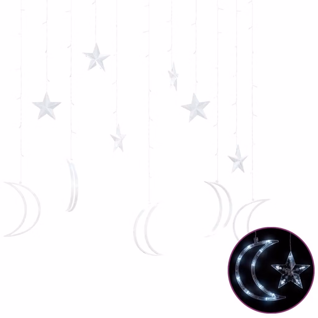 Luci Fatate Stella e Luna con Telecomando 138 LED Bianco Freddo