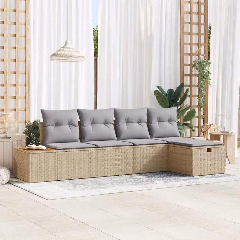Set Divano da Giardino vidaXL 6 Pezzi in Polyrattan Beige con Cuscini e Struttura in Acciaio