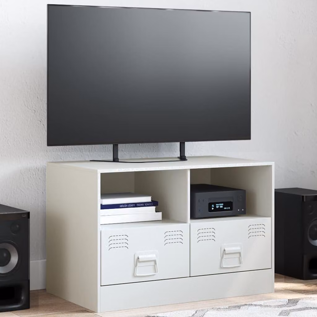 vidaXL Mobile Porta TV Bianco in Metallo e MDF L: 67 cm, P: 39 cm, H: 44 cm