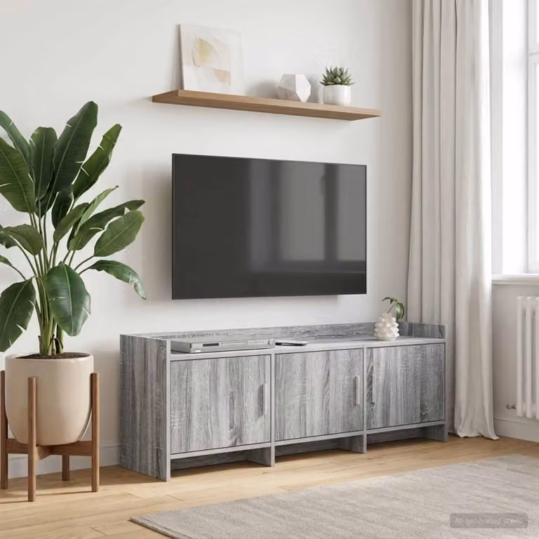 Mobile TV vidaXL moderno in legno ingegnerizzato e metallo, colore grigio, L 130 cm x P 33 cm x H 47 cm