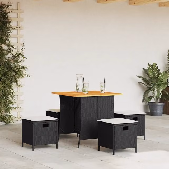 Set da Pranzo da Giardino 5 pz vidaXL in Polyrattan e Legno di Acacia Nero e Bianco – 1