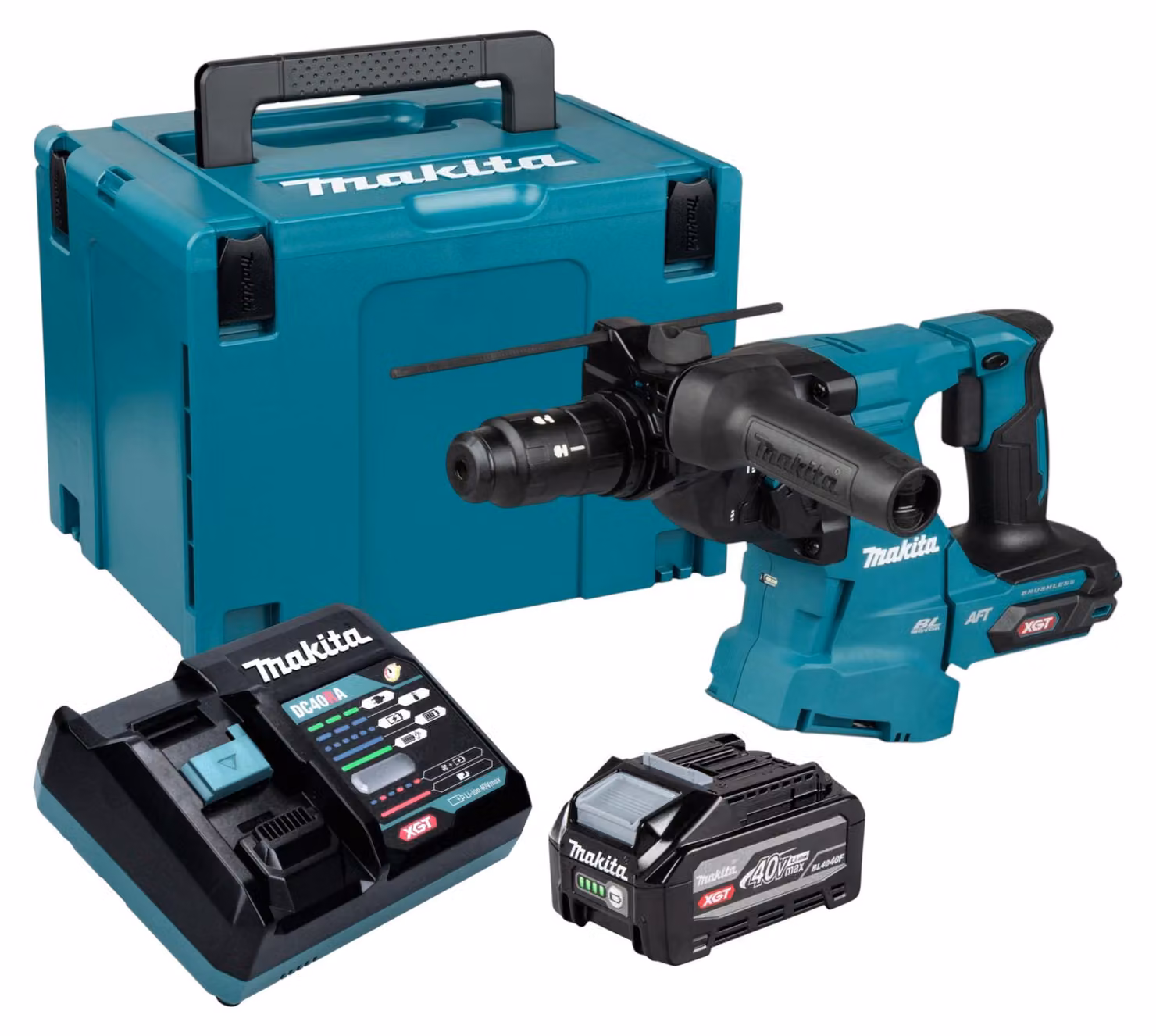 Martello combinato a batteria Makita HR 012 GU101 40 V max. 3,3 J SDS plus Brushless + 1x batteria da 4,0 Ah + caricabatterie + Makpac