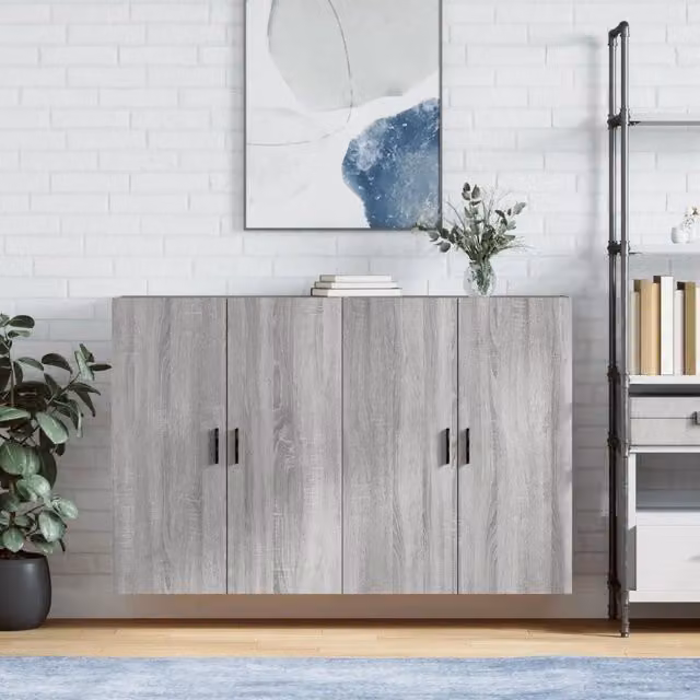 Set di 2 mobili a parete moderni vidaXL in legno grigio, L: 69,5 cm, P: 34 cm, H: 90 cm