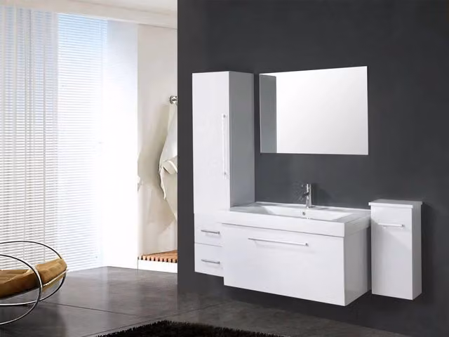 Mobile bagno moderno White London Simbashopping bianco con lavabo e colonne L: 100 cm, P: 48 cm, H: 150 cm – 1