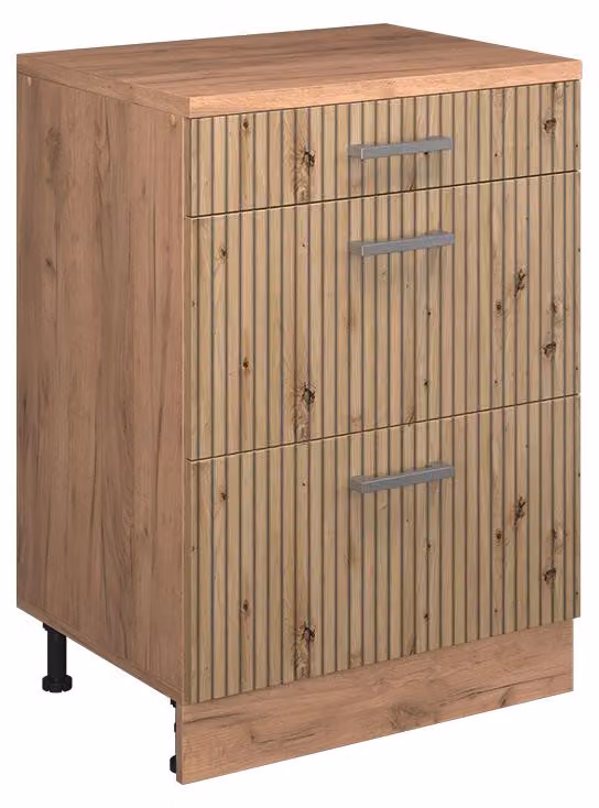 Mobile cucina sottotetto Vicco R-Line Rovere artigianale 60 cm senza inclinazione con 3 cassetti, Model 61712