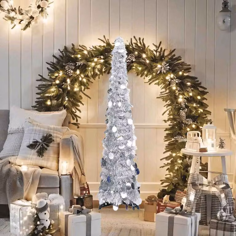 vidaXL Albero di Natale Artificiale Apribile Argento 120 cm PET