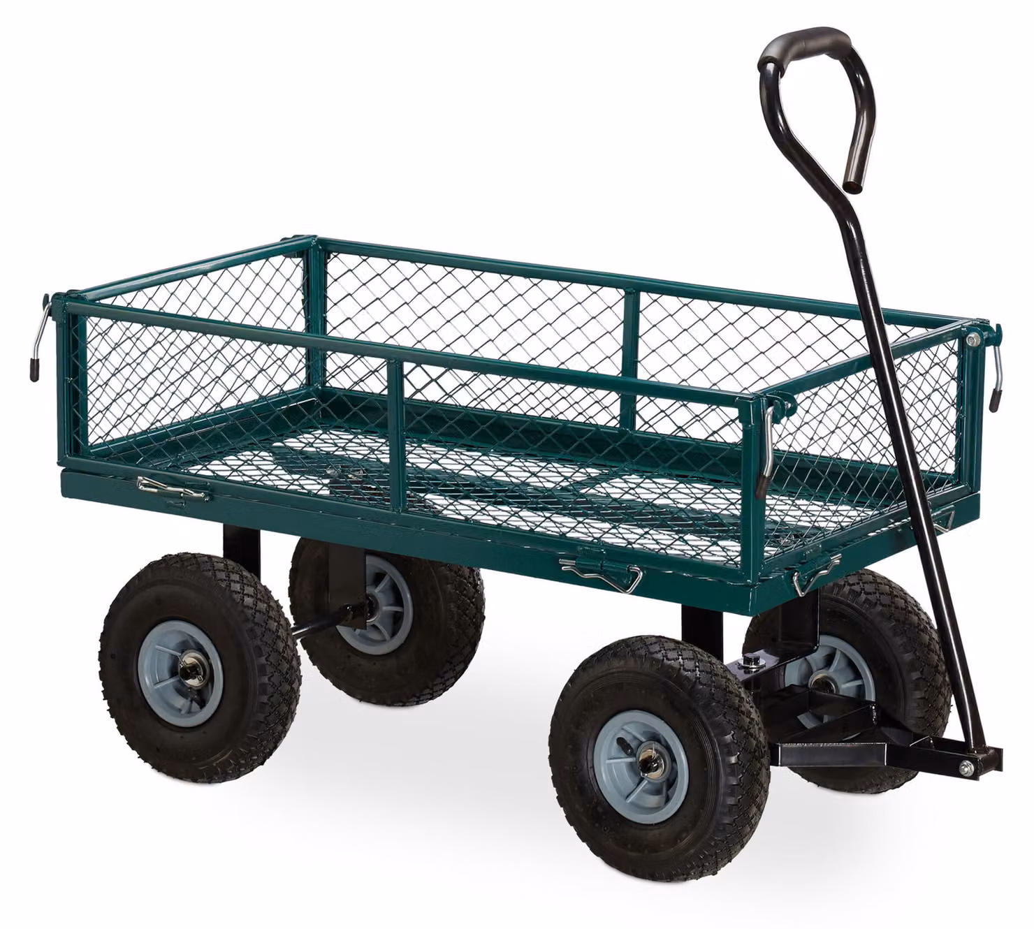 Carrello a mano Relaxdays, pratico carrello da giardino per il trasporto all'aperto, sponde laterali ribaltabili, fino a 150 kg, verde