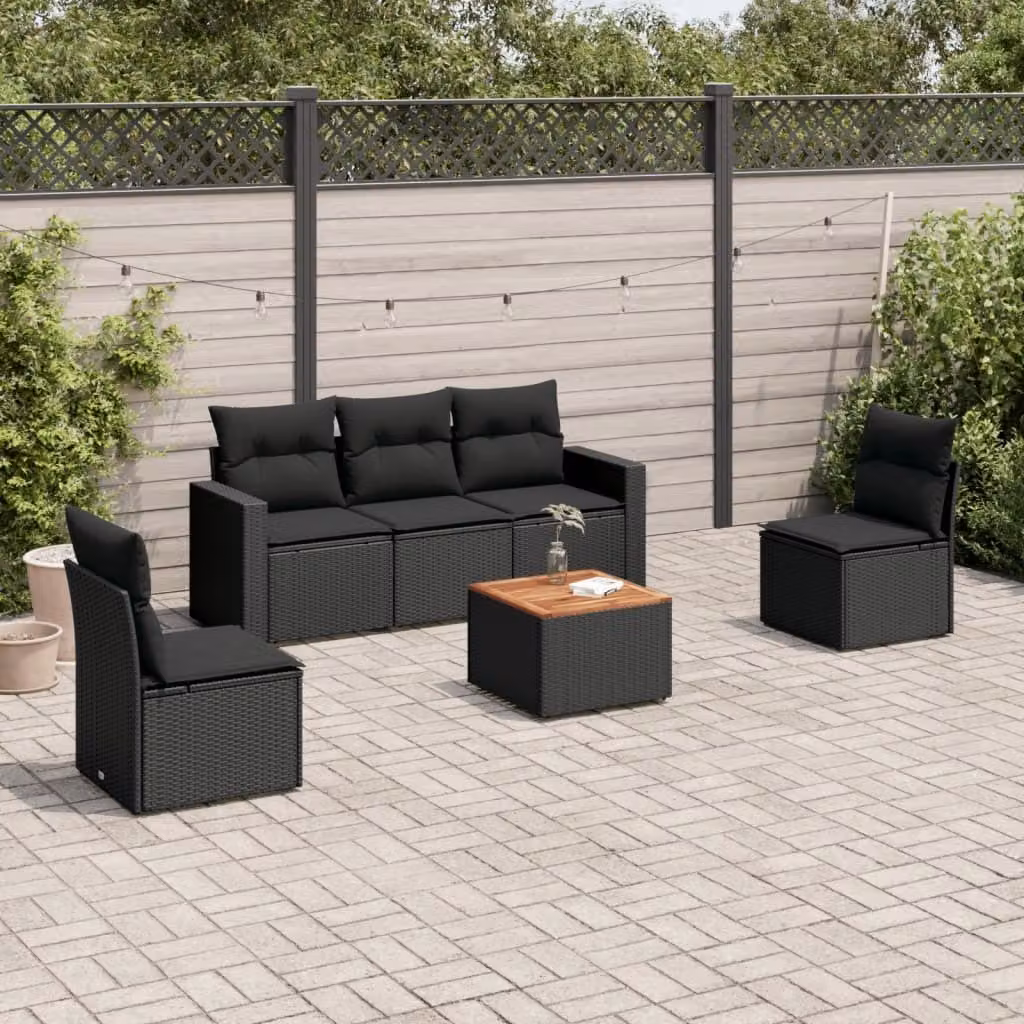 Maison Exclusive - Set Divano da Giardino 6 pz con Cuscini Nero in Polyrattan