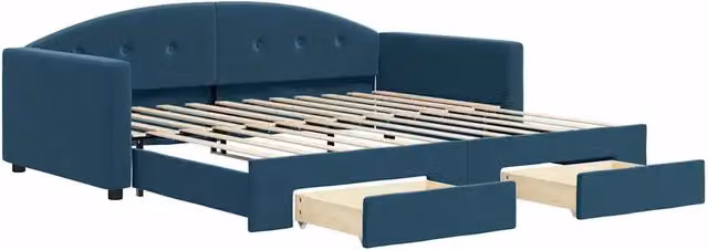 Divano letto | Sof¨¤ letto | Letto singolo Estraibile con Cassetti Blu 100x200 cm in Velluto