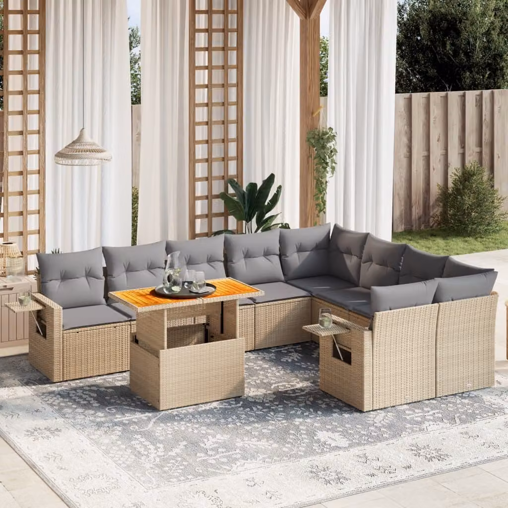 Maison Exclusive - Set Divano da Giardino 10 pz con Cuscini Beige in Polyrattan