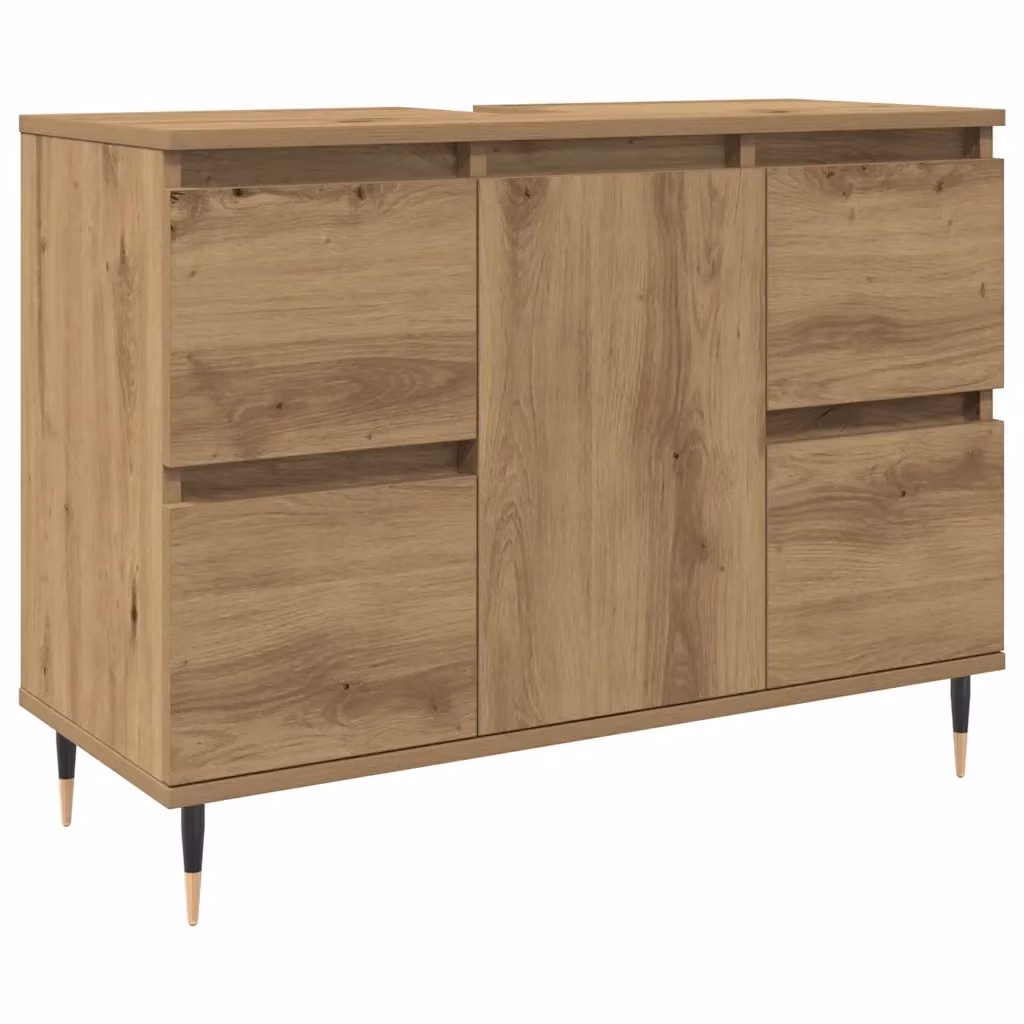 Mobiletto da Bagno Industrial vidaXL in Legno e Metallo Colore Marrone con Ante e Cassetti L: 80 cm, P: 33 cm, H: 60 cm – 2