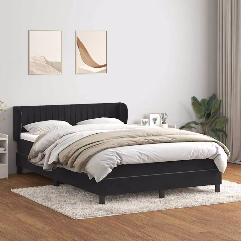 vidaXL Giroletto a Molle con Materasso Ibrido in Velluto Nero L: 163 cm, P: 88 cm, H: 213 cm