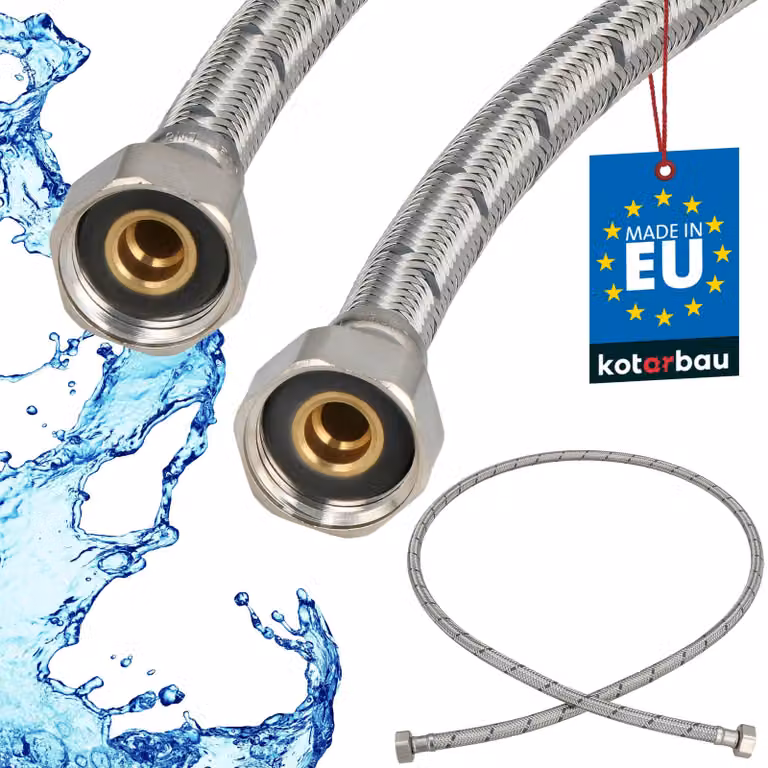 KOTARBAU® Tubo Flessibile per Rubinetto 1/2“ x 1/2“ Rivestito in Acciaio Inox 140 cm Tubo Flessibile per Rubinetto Cucina Argento
