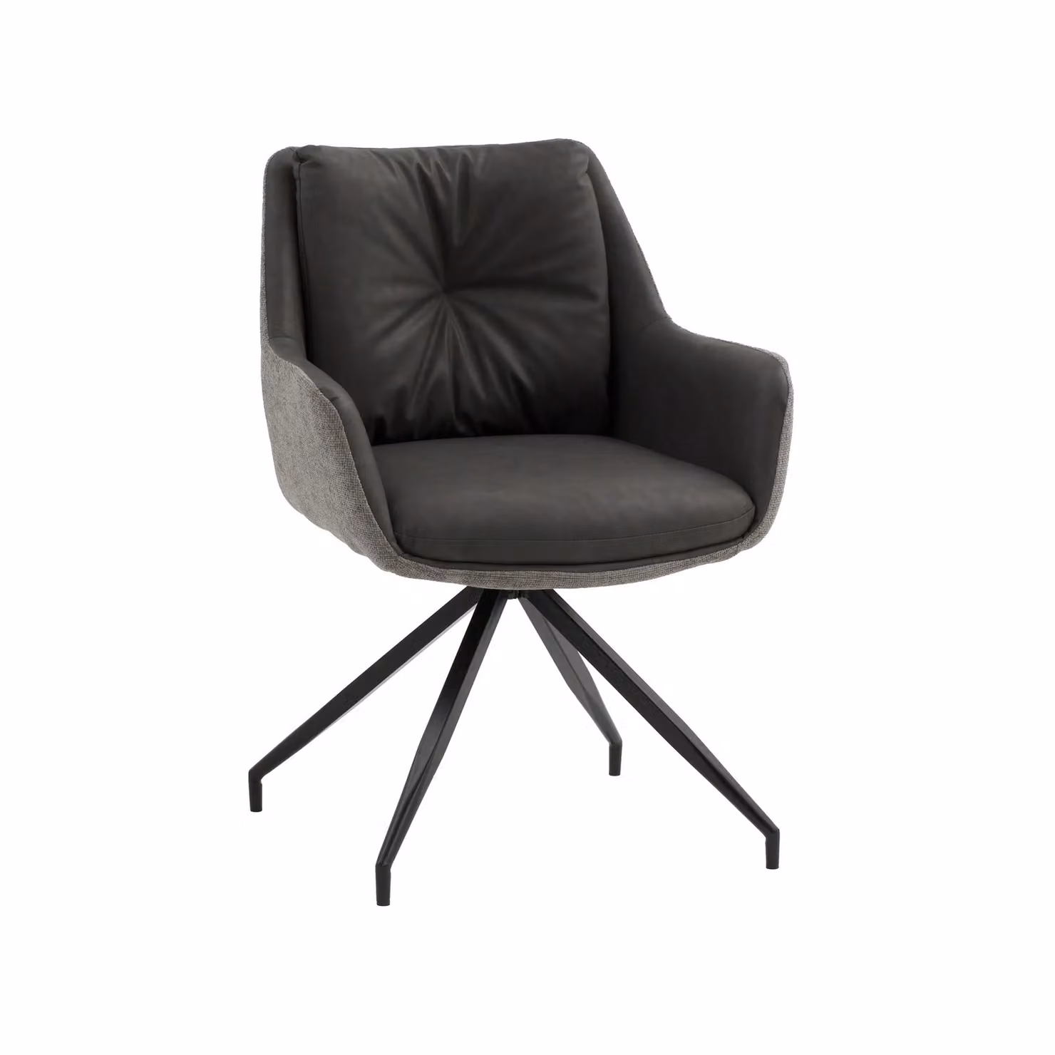Set di poltroncine girevoli WATSON in similpelle antracite, tessuto grigio e gambe in metallo nero, con braccioli