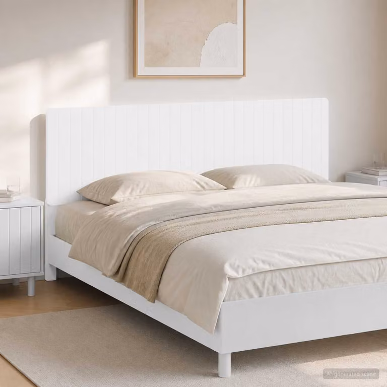 Testiera da muro vidaXL ZWOLLE in legno ingegnerizzato bianco con ripiano integrato e scomparti laterali