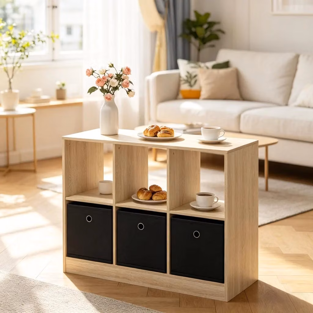 Libreria cubby autoportante WISHDOR con 3 cassetti in tessuto, L/P/H: 80 x 30 x 61 cm, nero e rovere chiaro – 2