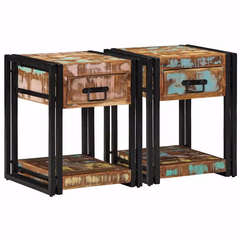 Set di 2 armadi da notte vidaXL in stile rustico, multicolore, L 40 cm x P 40 cm x H 50 cm