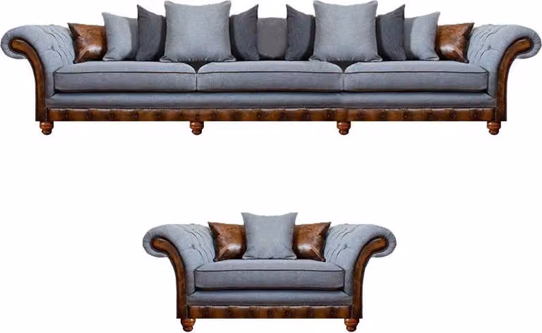 Luxus Stil Möbel Chesterfield Grau Sofagarnitur 2tlg Polster Couchen Wohnzimmer