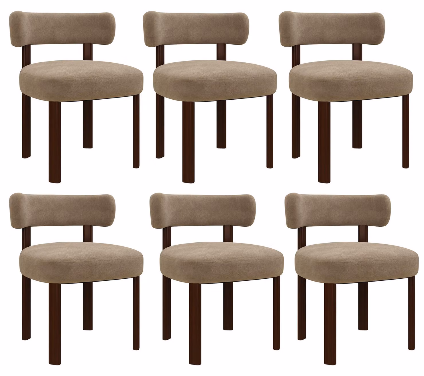 Set di 6 sedie da pranzo in legno massello, dal design semplice ed elegante, con schienali arrotondati per un comfort ottimale, colore kaki
