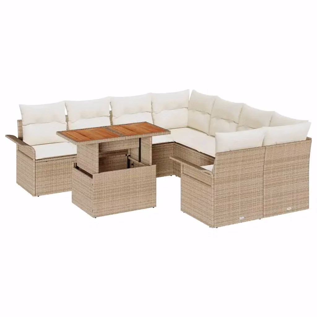 Set Divano da Giardino Moderno vidaXL in Rattan e Metallo Beige 9 Pezzi – 2
