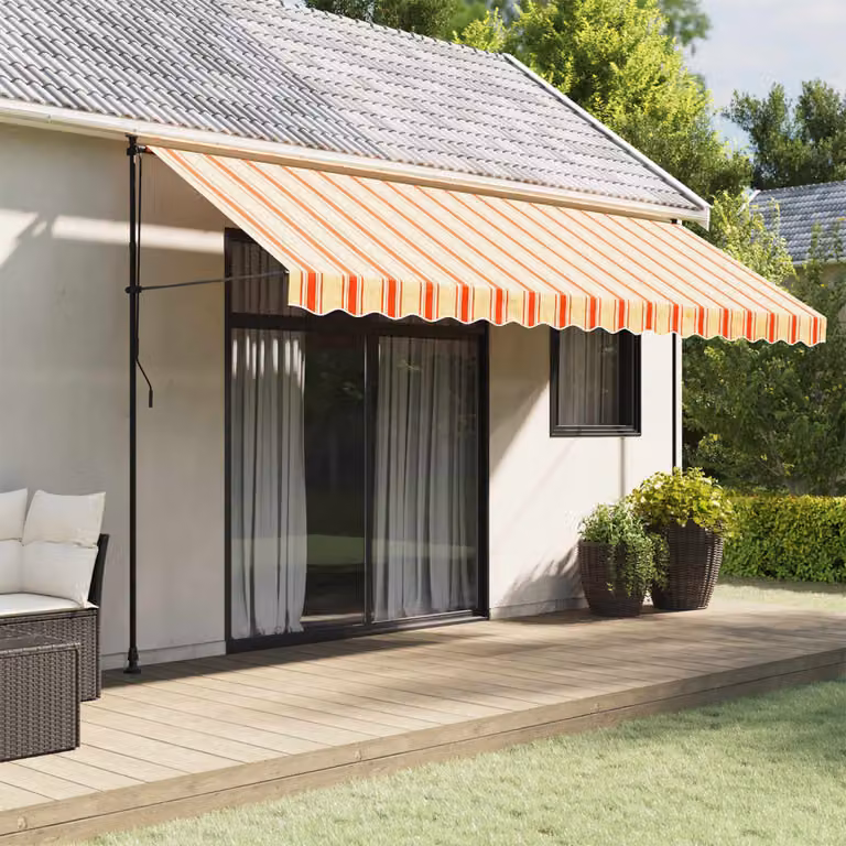 Mantovana di ricambio vidaXL per tenda da sole in poliestere, strisce gialle e arancioni, L: 4,3 m