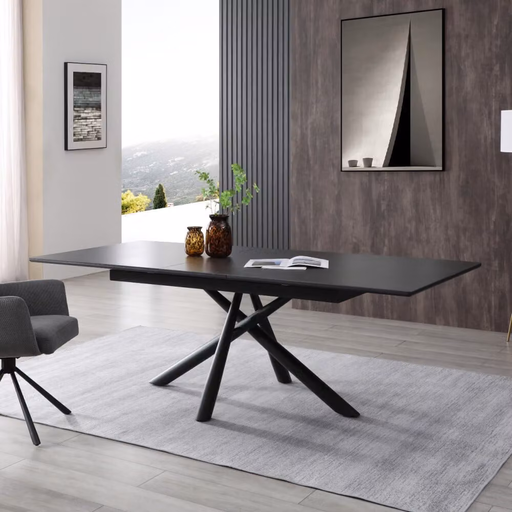 Tavolo da pranzo allungabile CasaDolce ANGARA, nero, 180-220x100x76 cm, piano in Vetroceramica, gambe in metallo, 60 kg di carico massimo