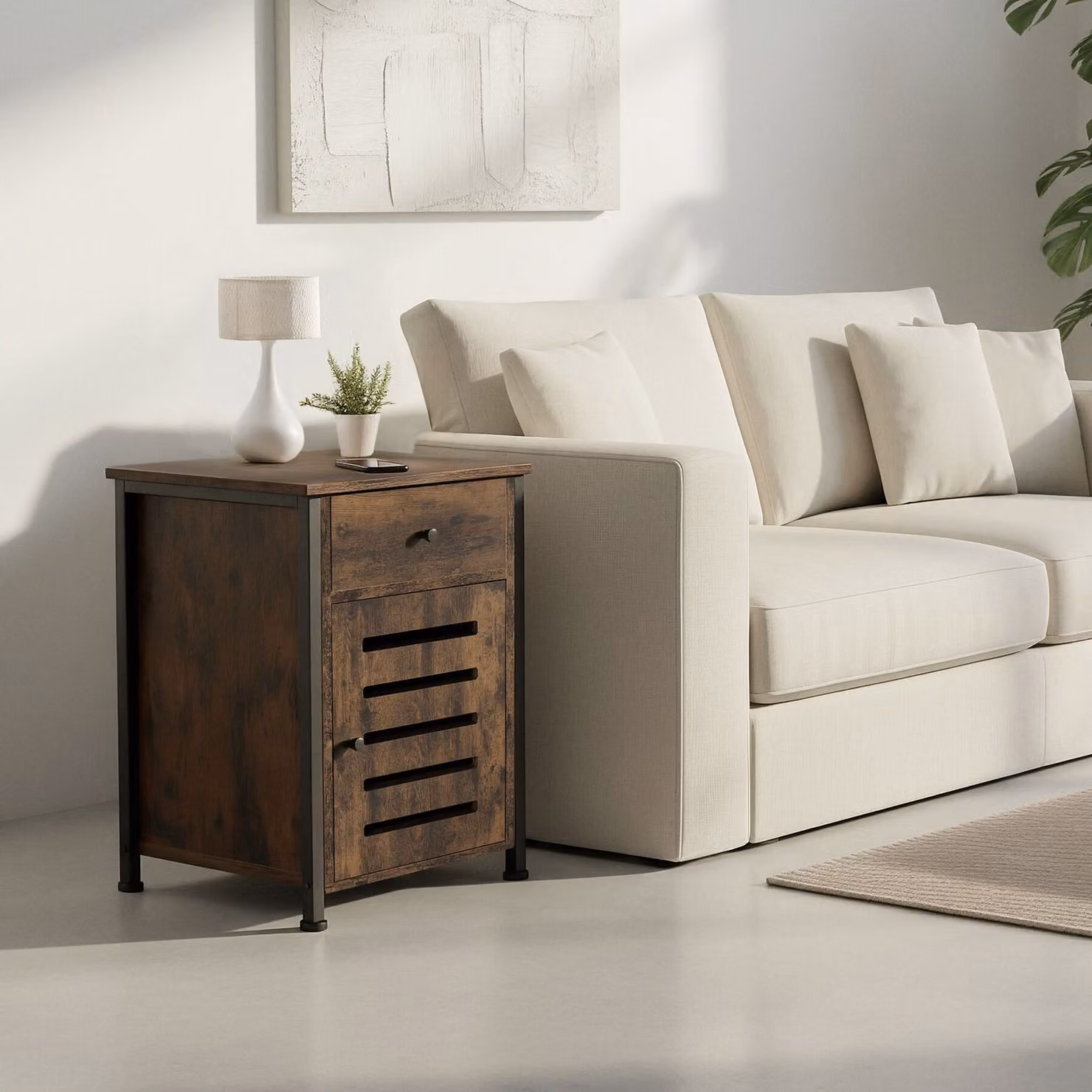 Comodino Waterford TecTake in stile industriale color marrone con finitura opaca L/P/H: 40 x 42 x 60,5 cm – 2