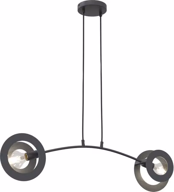 Lampadario a soffitto moderno Luceart-Classic Usir con 2 luci in acciaio nero e diffusori a doppio cerchio