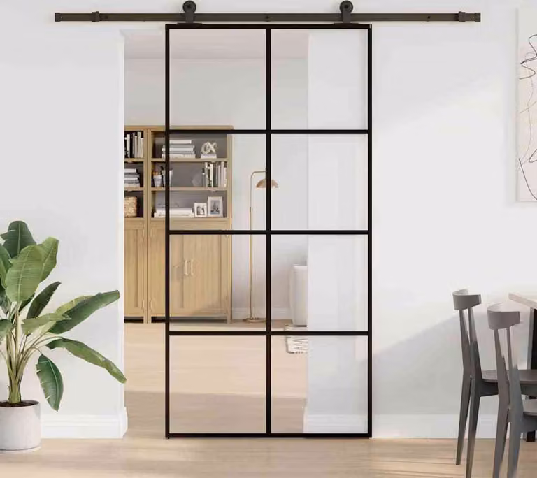 Porta Scorrevole con Ferramenta 102,5x205cm Vetro ESG Alluminio