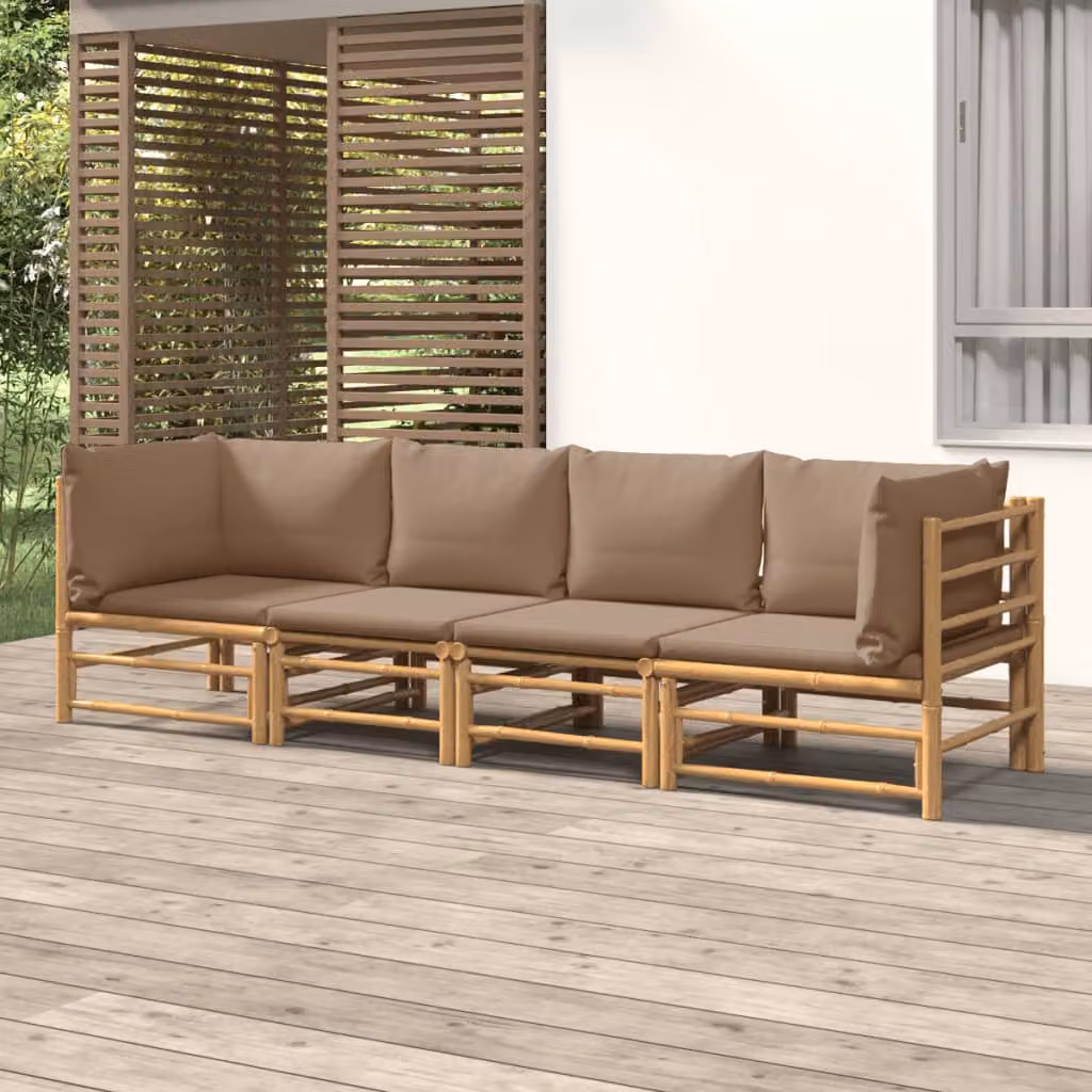 Set Salotto da Giardino vidaXL in Bambù con Cuscini Beige e Marrone per Esterno