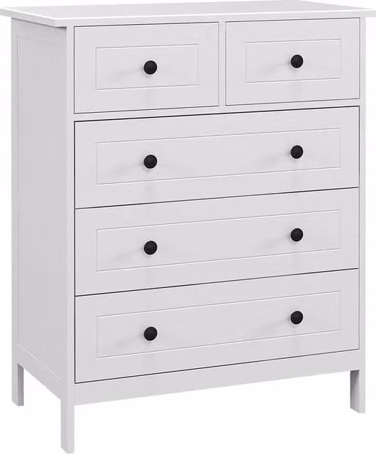 Cassettiera HOMCOM in legno con 5 cassetti salvaspazio e sistema antiribaltamento, ideale per camera da letto, Bianco, L: 74 cm, P: 40 cm, H: 91 cm – 1