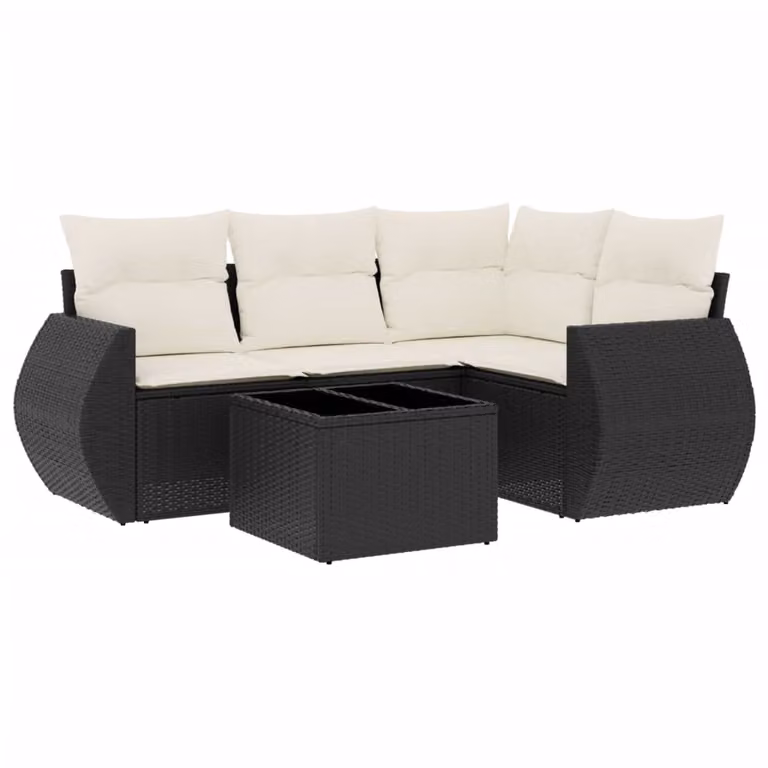 Set Divani da Giardino 5 pz con Cuscini in Polyrattan Nero