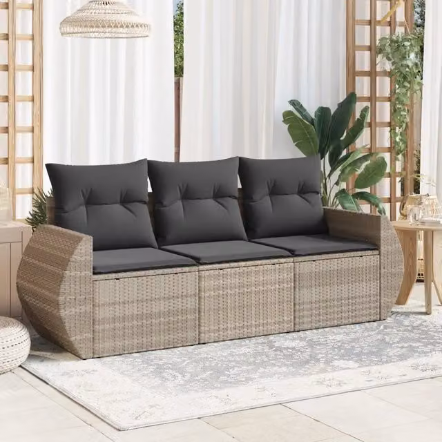 Set Divano da Giardino 3pz con Cuscini-Sofa da Giardino-Divanetto da esterno Grigio Chiaro Polyrattan 400890