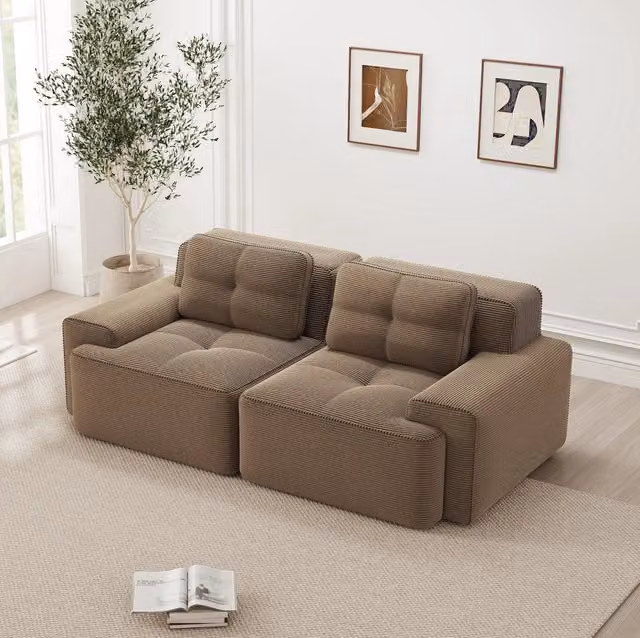 Divano modulare 74 cm con seduta profonda; schienale curvo; corduroy marrone