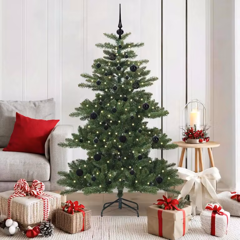 Albero di Natale artificiale moderno vidaXL con LED bianco caldo e rami in PVC e metallo, colore verde, Altezza: 150 cm