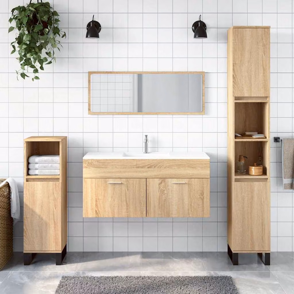 Mobile da bagno con specchio vidaXL in legno Rovere Sonoma marrone, design minimalista a parete