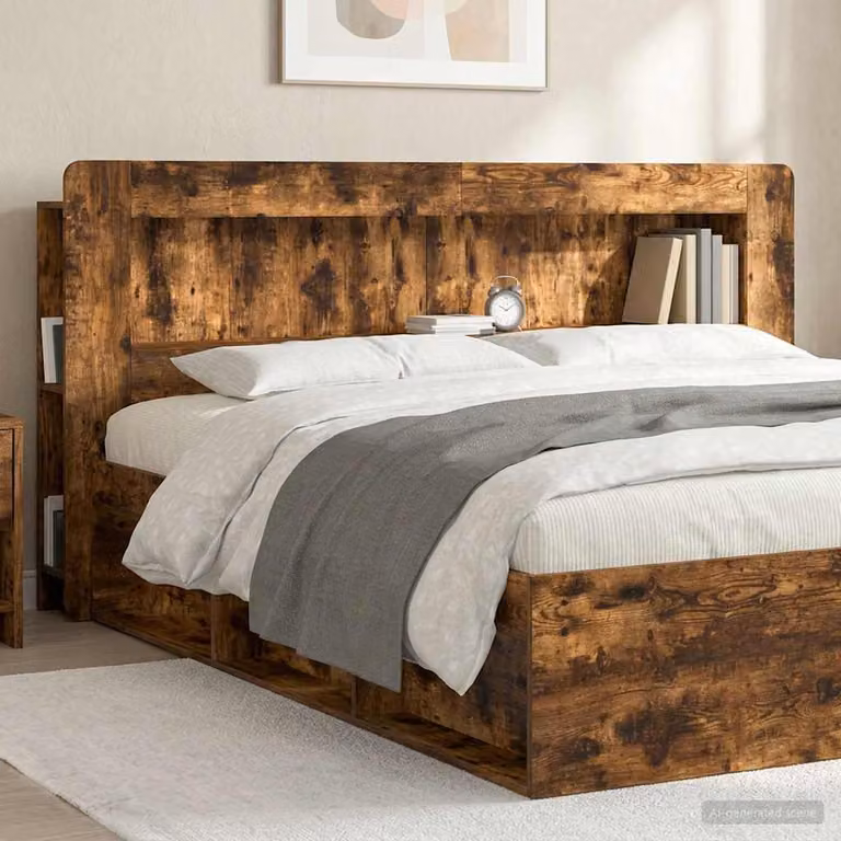 Testata del letto moderna vidaXL in legno color quercia affumicata con ripiano integrato L 215 cm x P 18,5 cm x H 100 cm