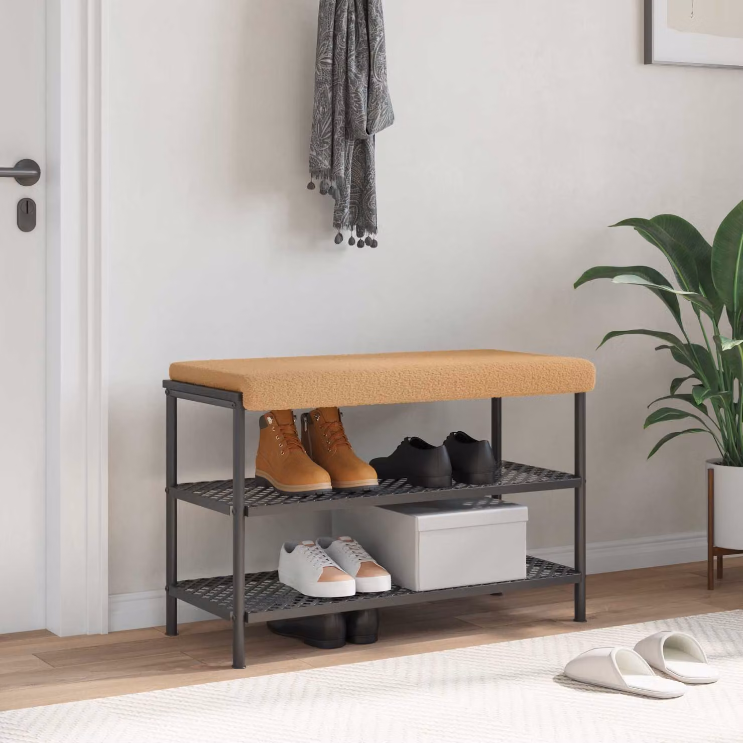 vidaXL Cuscino per panchina in tessuto Sherpa beige con imbottitura in schiuma e base antiscivolo, Profondità: 35 cm