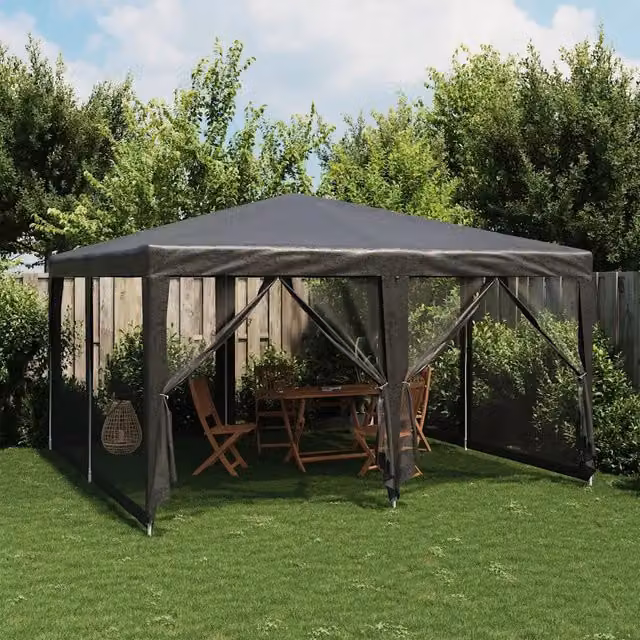 Tenda per Feste con 8 Pareti in Rete-Tenda Gazebo Antracite 4x4 m in HDPE