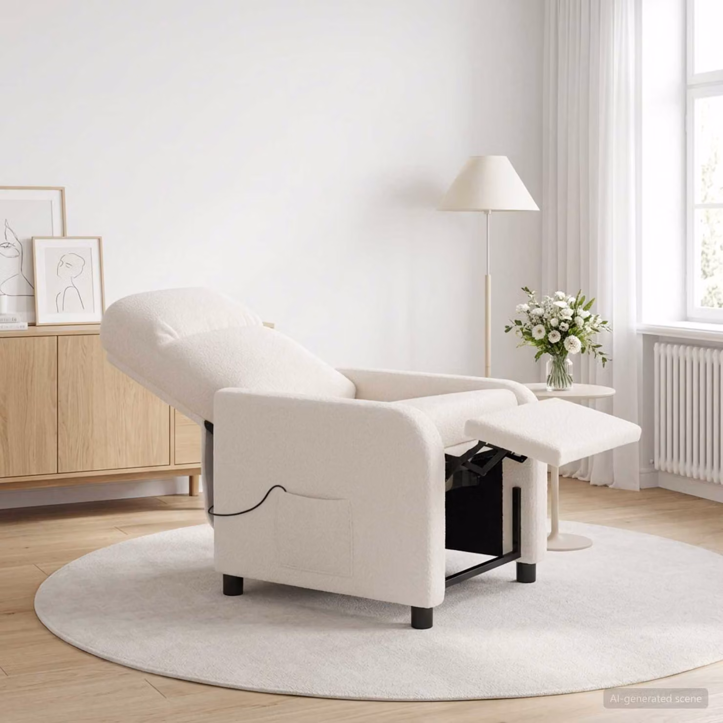 vidaXL Poltrona Relax Moderna in Bouclé Beige e Bianco con Braccioli