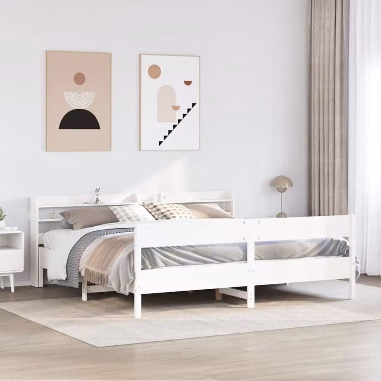 Letto matrimoniale vidaXL in legno massello di pino bianco con scomparti laterali L/P/H: 218 x 180 x 190 cm