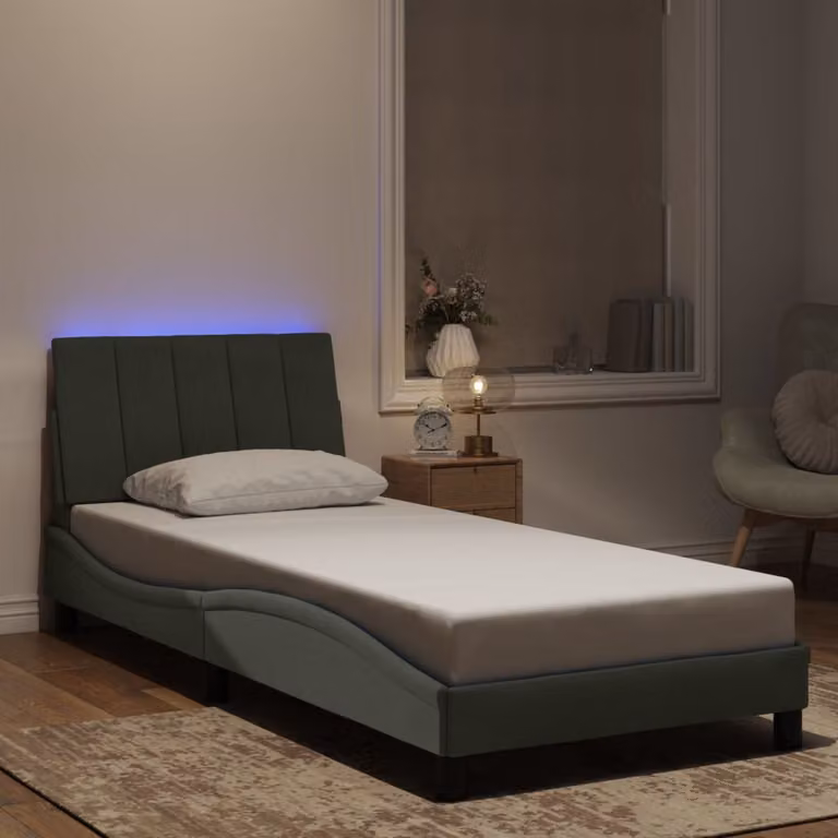 vidaXL Giroletto Hanko in Velluto Grigio Chiaro con LED e Porte USB, L/P/H: 90 x 190 cm