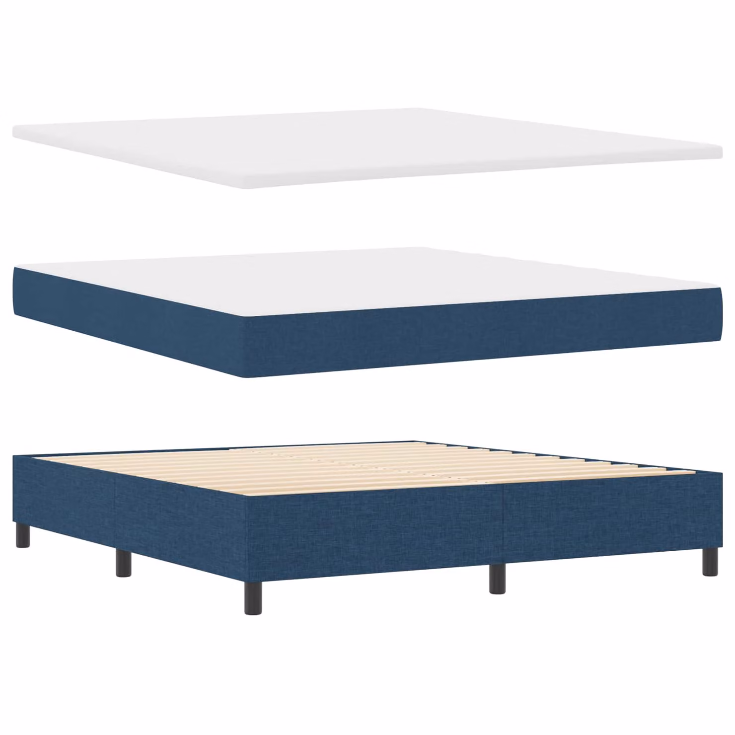 Letto a molle moderno vidaXL con strisce LED blu, porte di ricarica USB e struttura in legno rivestita in tessuto, L/P/H: 200 x 180 x 183 cm